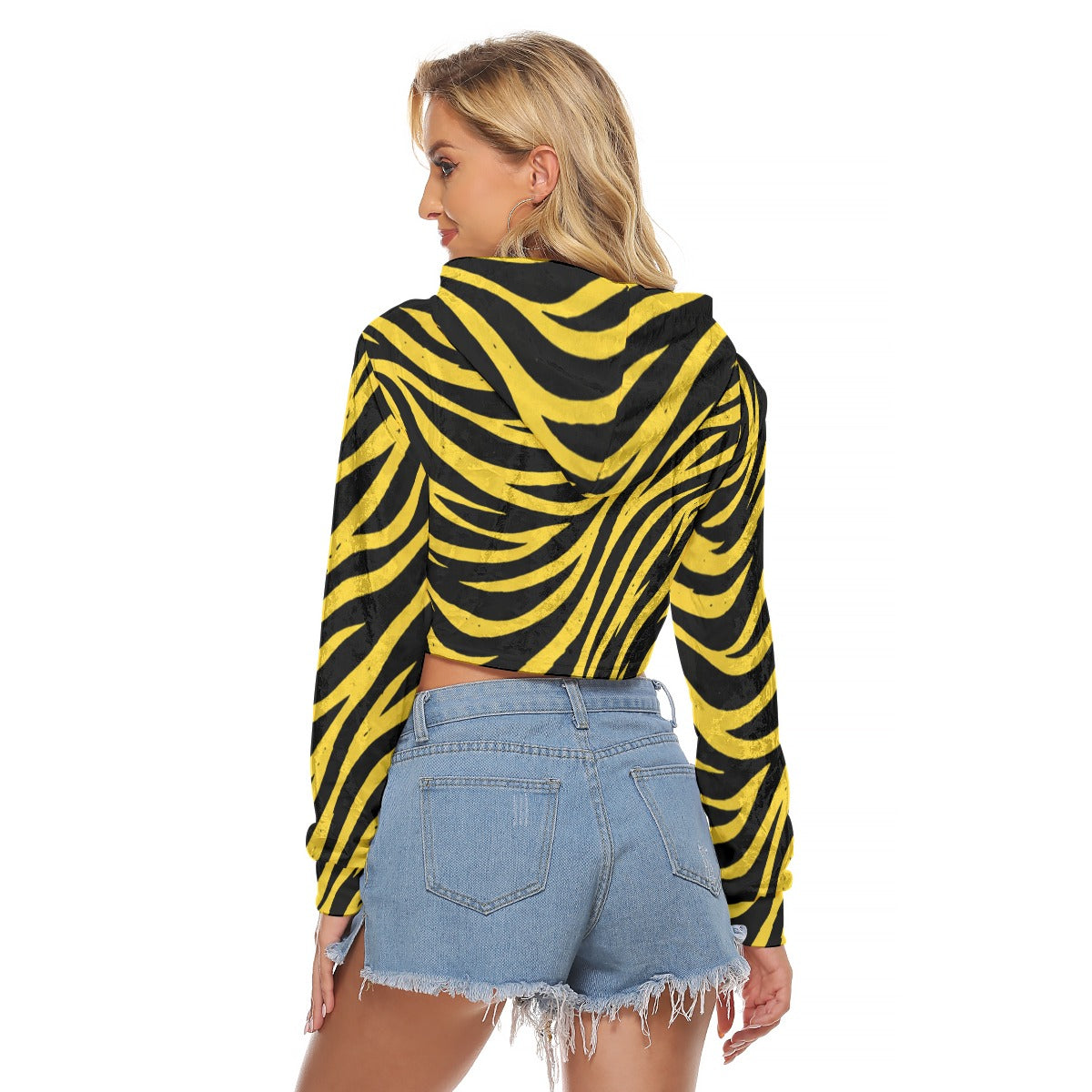 Iowa Football Women’s Velvet Crop Top Hoodie – Chic Black and Gold Game Day Style - Big Ten football apparel varsity sportswear product image 4.0