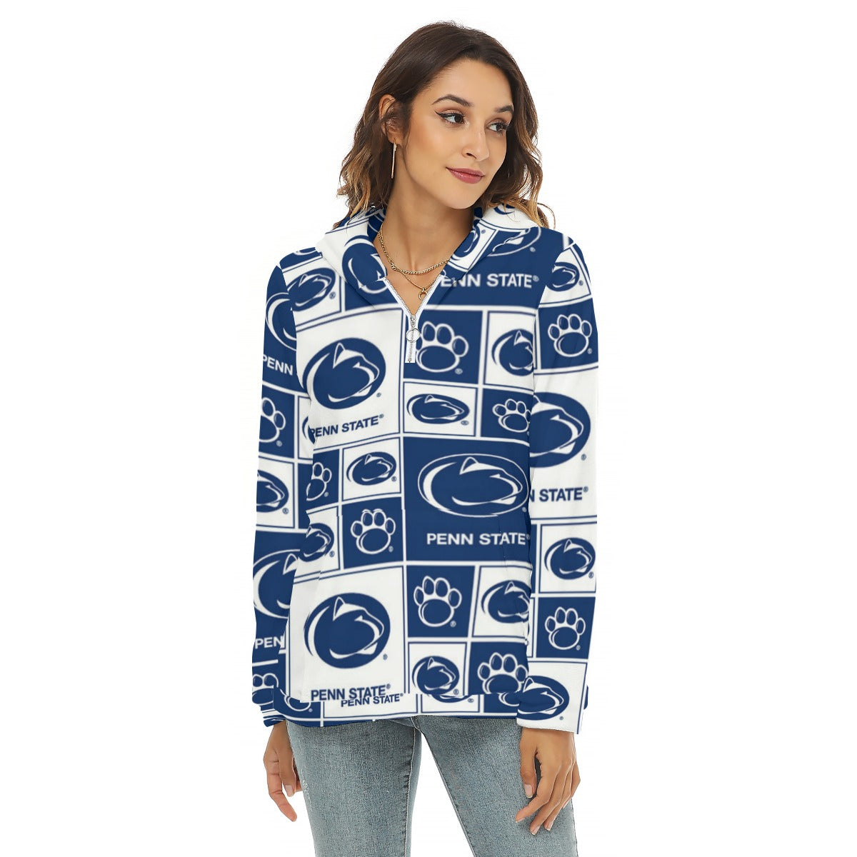 Penn State - Nittany Lions Women's Borg Fleece Hoodie With Half Zip White varsity sports apparel