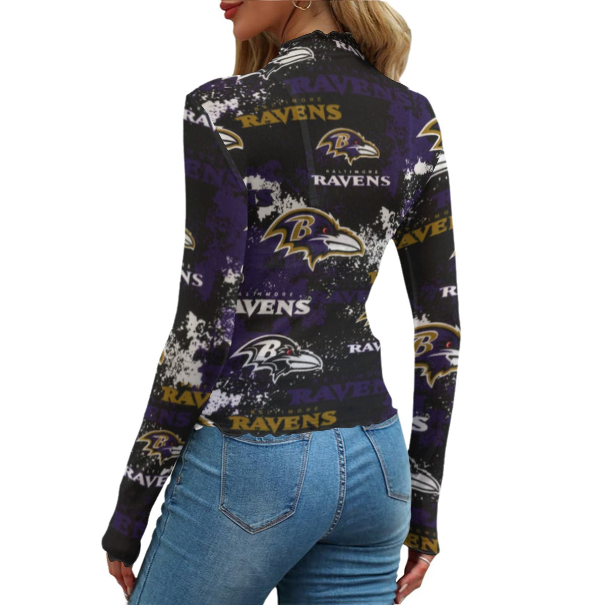 baltimore-ravens-womens-mesh-t-shirt purple black football outfit detail