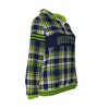 White Smoke Seattle Football Tartan Plaid Women’s Borg Fleece Hoodie With Half Zip – Navy and Green Sherpa Game