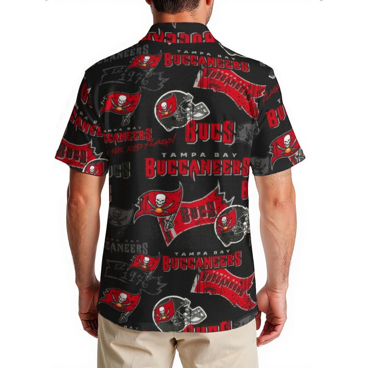 tampa-bay-buccaneers-mens-hawaiian-shirt-150gsm red pewter football outfit detail