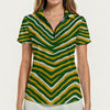 Green Bay Football Yellow Green Women’s Zip Polo Shirt Short Sleeve – Game Day Streetwear – casual fan outfit, lightweight game day shirt, image 1.0