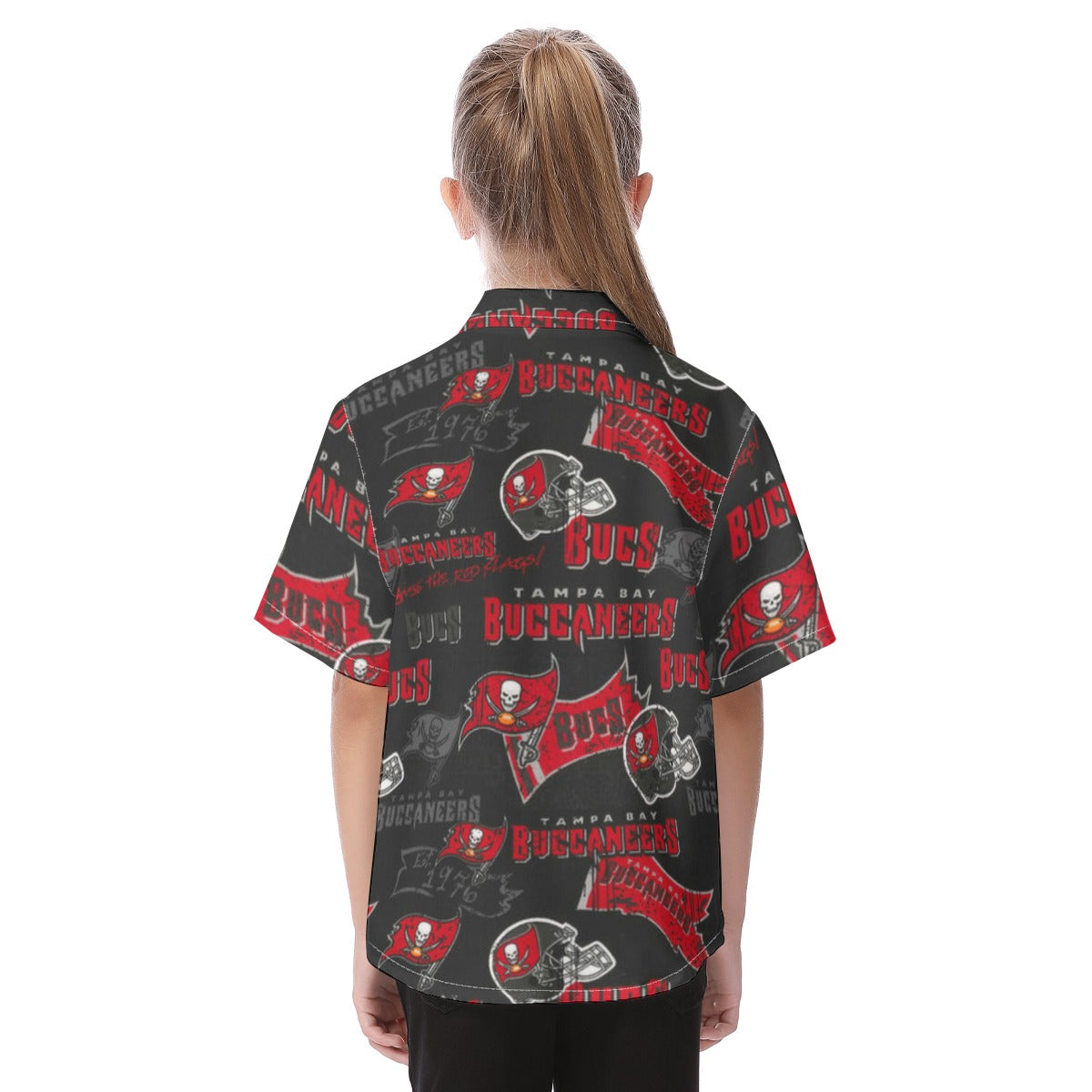 tampa-bay-buccaneers-kids-hawaiian-vacation-shirt red pewter football outfit side view