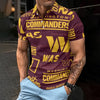 Washington Commanders Men's Polo Shirt burgundy gold football outfit back view
