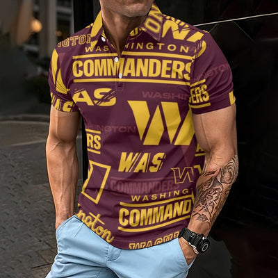 Washington Commanders Men's Polo Shirt burgundy gold football outfit back view