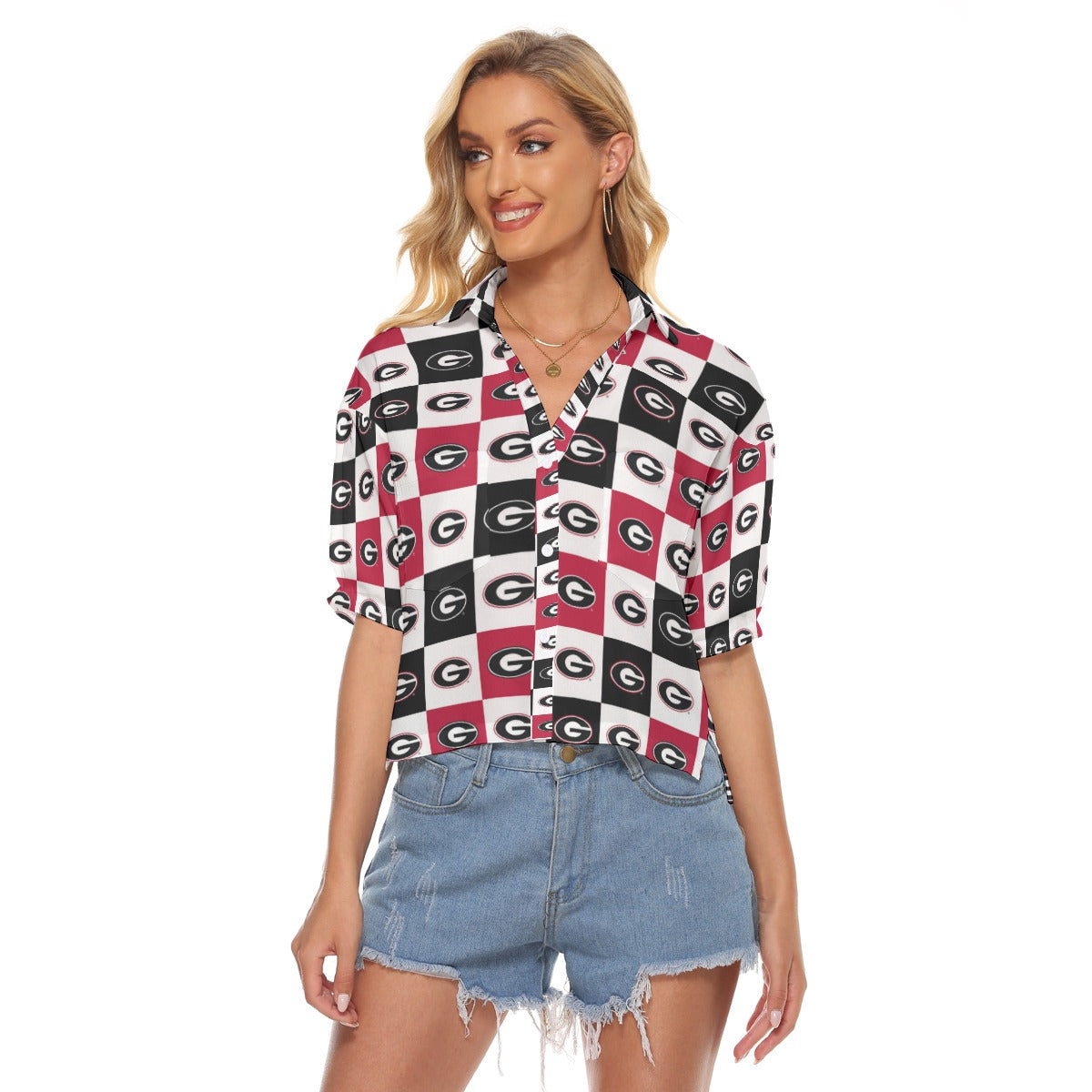Georgia Bulldogs Women's V-neck Shirts White varsity sports apparel