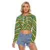 Green Bay fotball zebra yellow green Women's Crop Top Hoodie|Velvet – fan gear, casual fan outfit, image 1.0