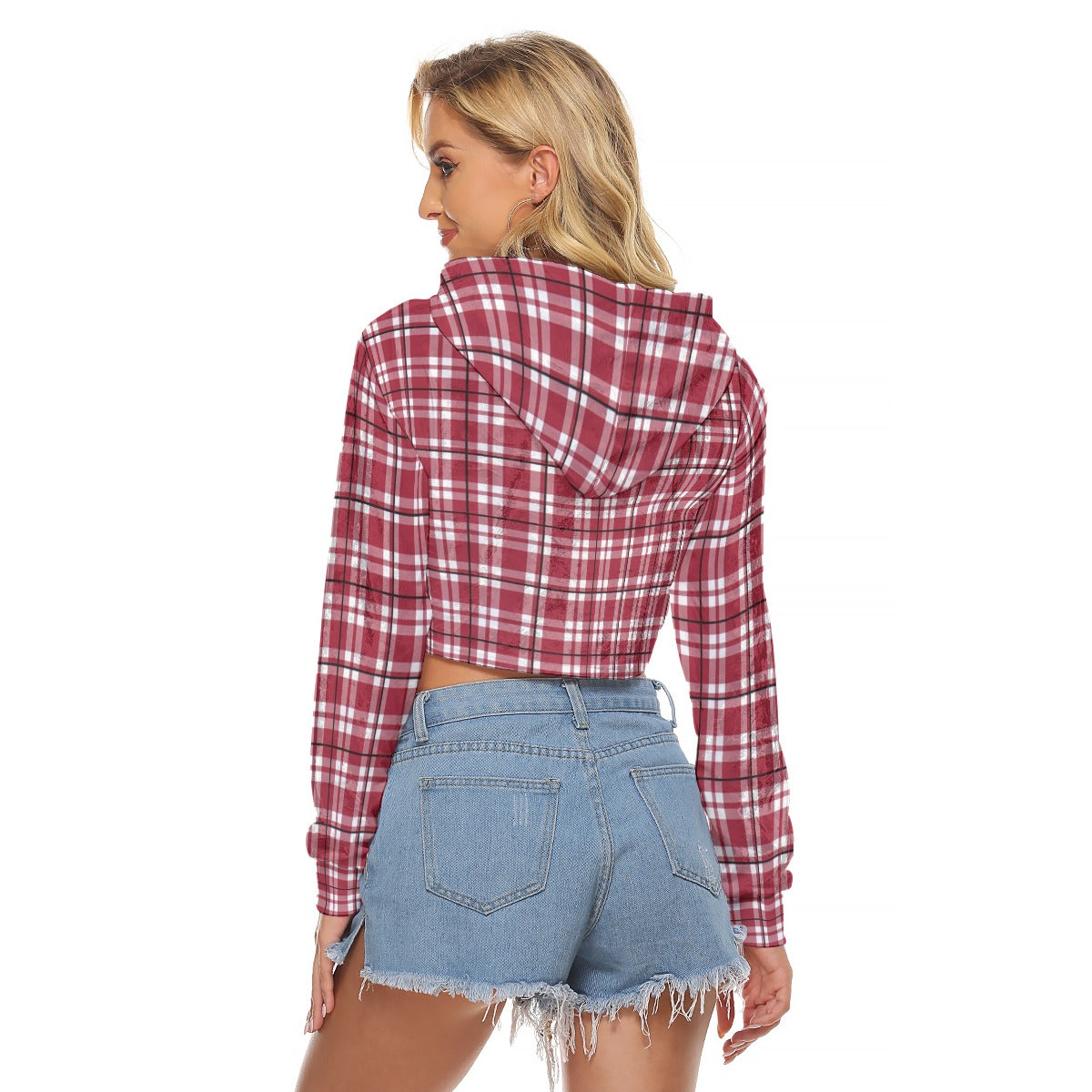 Alabama Crimson Tide Tartan Plaid Crimson White Women's Crop Top Hoodie|Velvet