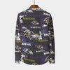 baltimore-ravens-mens-stand-collar-shirt-with-long-sleeve-110gsm-imitation-flax purple black football outfit detail