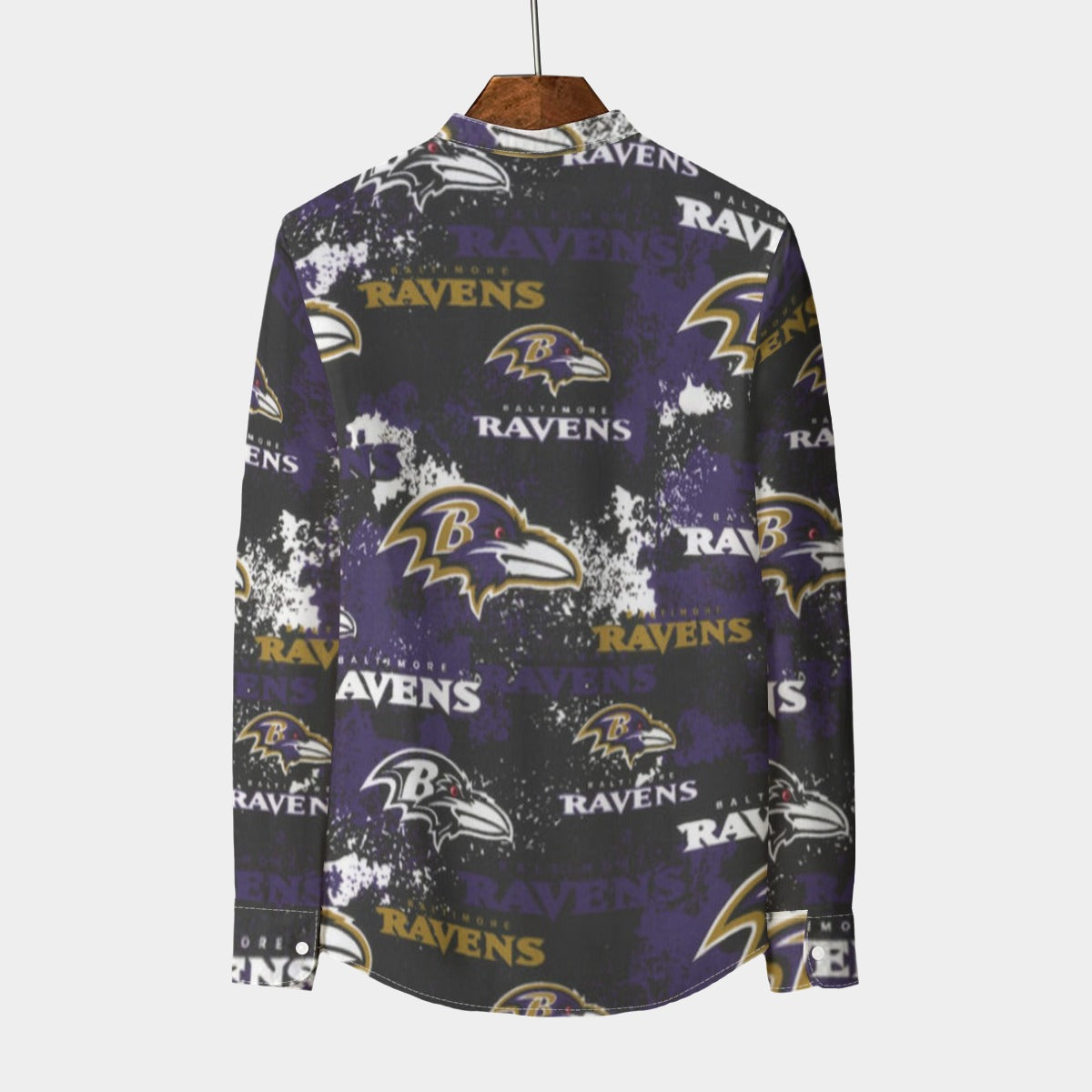 baltimore-ravens-mens-stand-collar-shirt-with-long-sleeve-110gsm-imitation-flax purple black football outfit detail