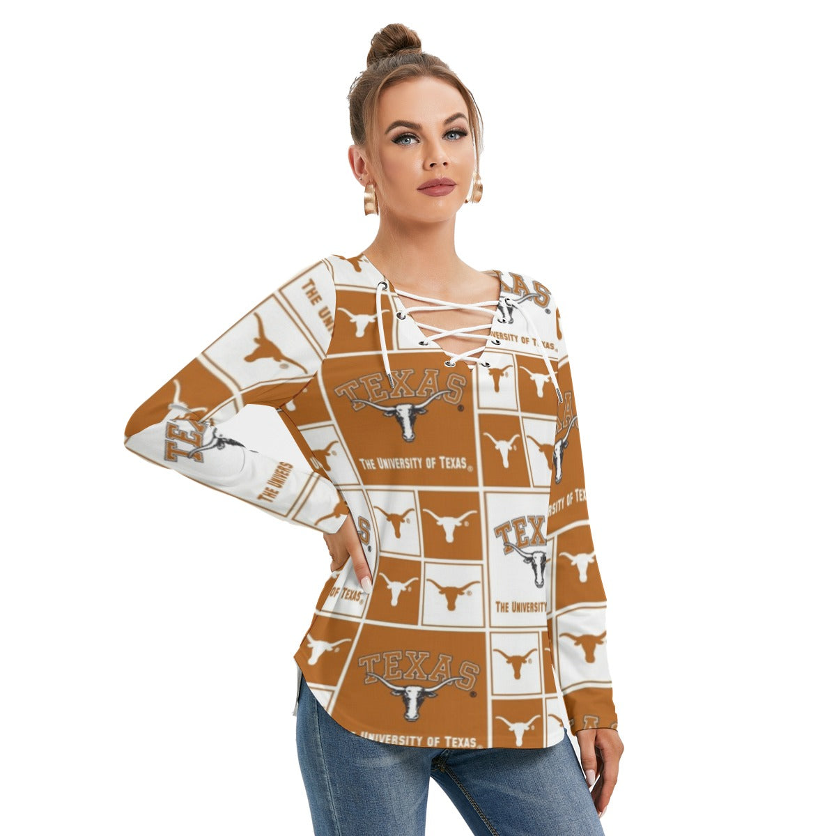 Texas at Austin - Longhorns Women's Long Sleeve Neckline Tie Sweatshirt White varsity sports apparel