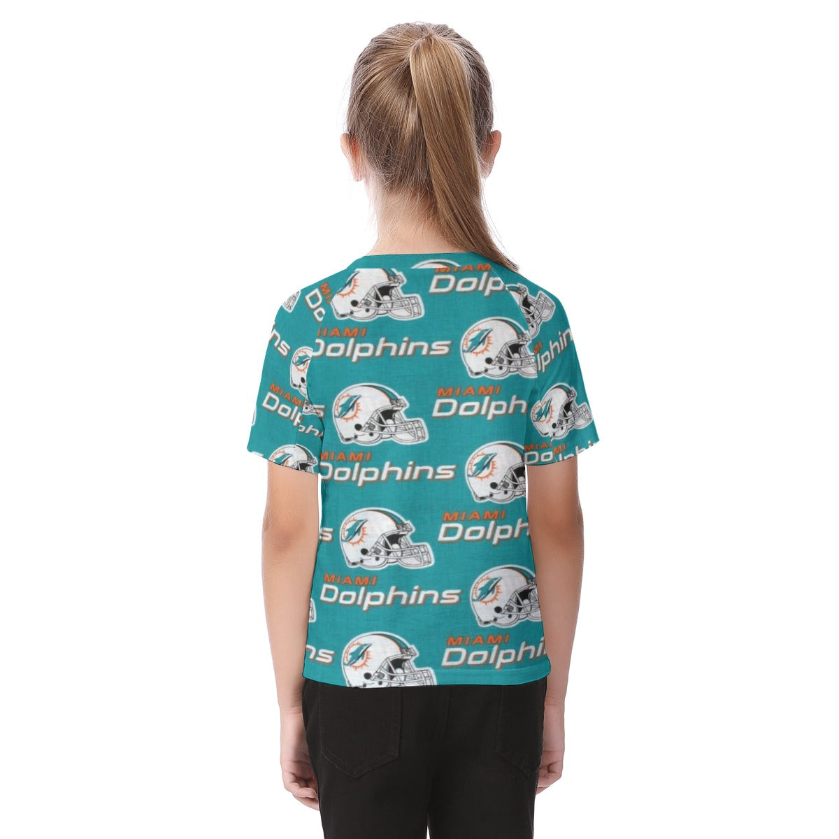 miami-dolphins-kids-t-shirt aqua orange football outfit side view