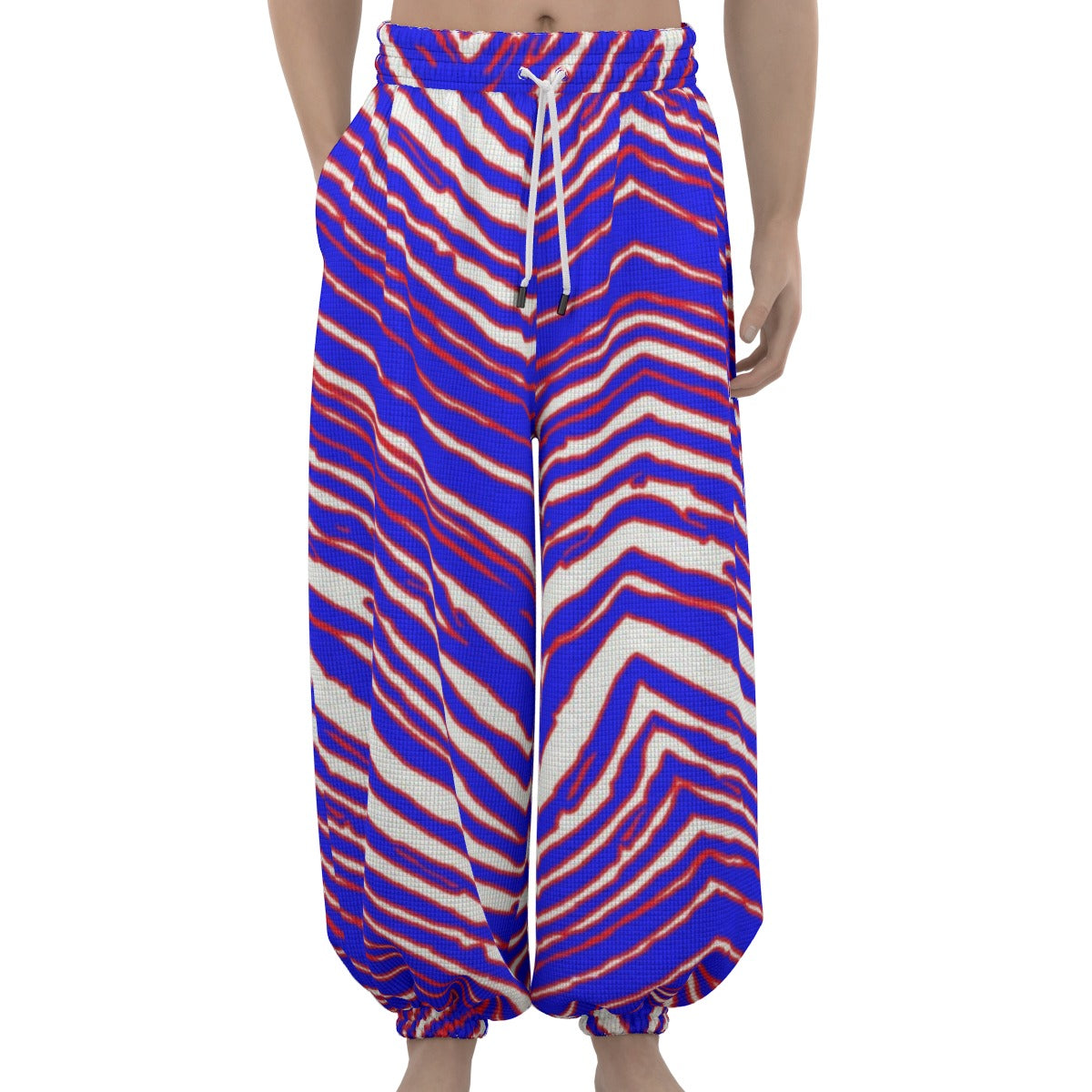 Buffalo football  Unisex Lantern Pants – Red Blue White Zebra Game Day Style