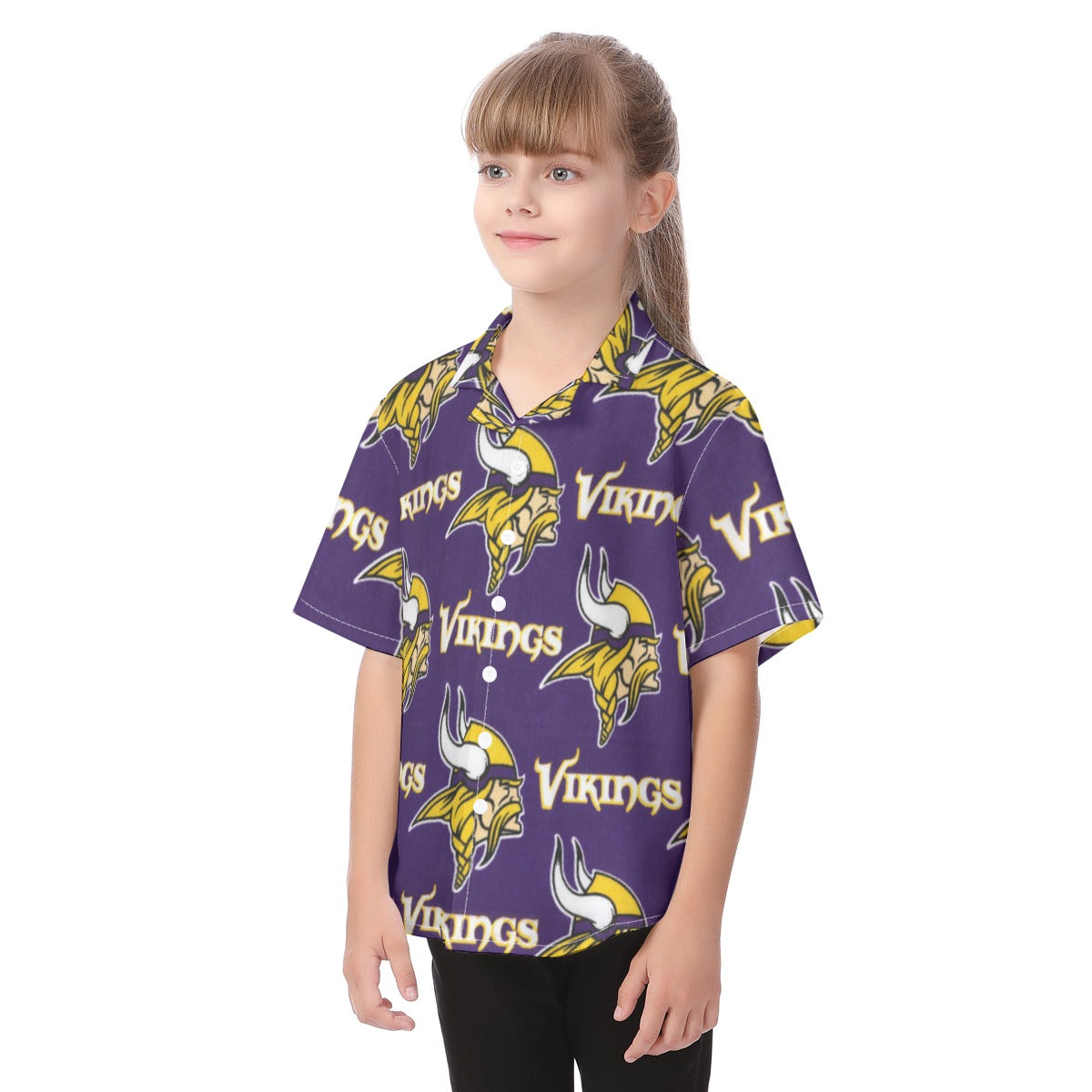 minnesota-vikings-kids-hawaiian-vacation-shirt purple gold football outfit fabric close-up
