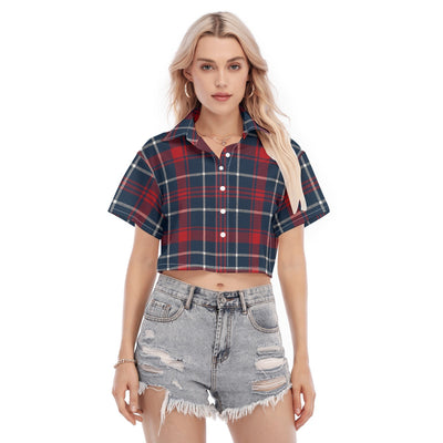 Arizona Wildcats Tartan Plaid Navy Red Women's Cropped Shirt