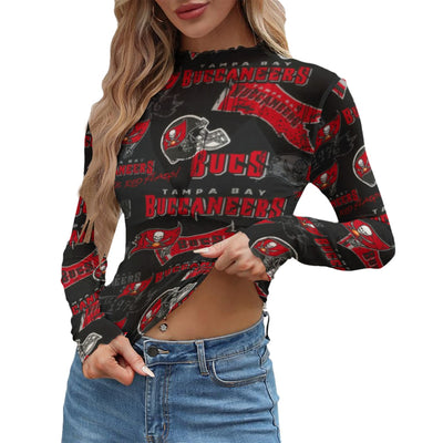 Tampa Bay Buccaneers Women's Mesh T-shirt red pewter football outfit back view