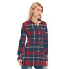 Arizona Wildcats Tartan Plaid Navy Red Women's Long Shirt |115GSM Cotton poplin