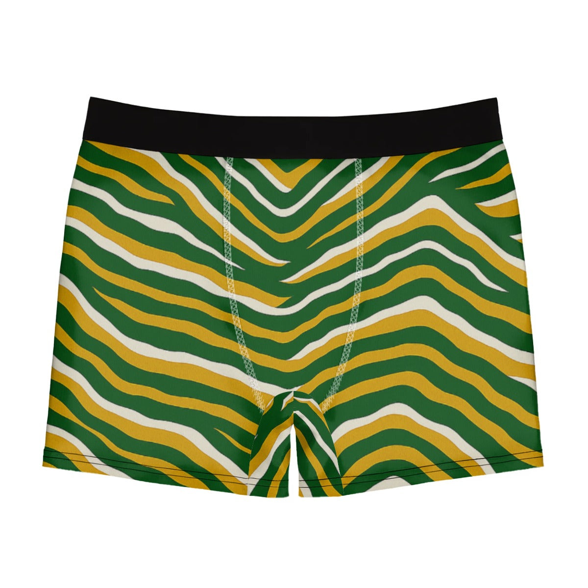 White Smoke Green Bay Football Yellow Green Zebra Men’s Stretch Boxer Briefs – Game Day Comfort Wear