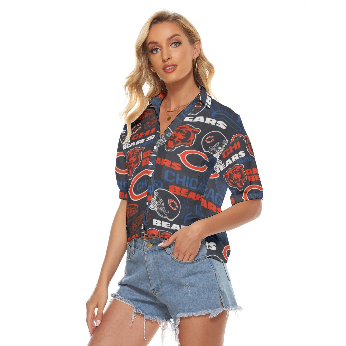 Chicago Bears Women's V-neck Shirts streetwear fashion product image 3