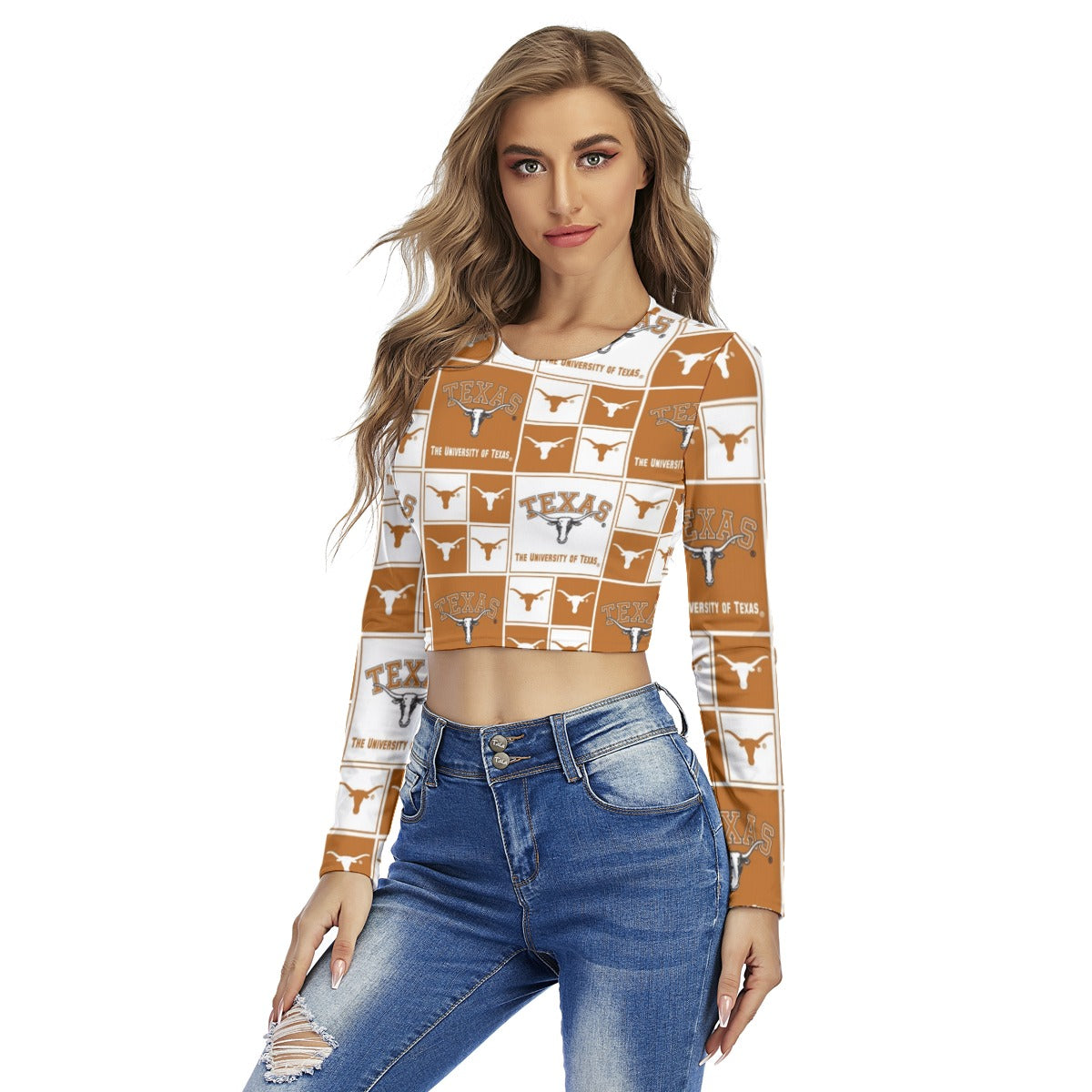 Texas at Austin - Longhorns Women's Round Neck Crop Top T-Shirt White varsity sports apparel