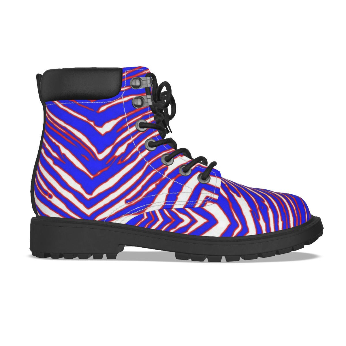 White Smoke All-Over Print Men's Short Boots – Red Blue White Zebra Game Day Style