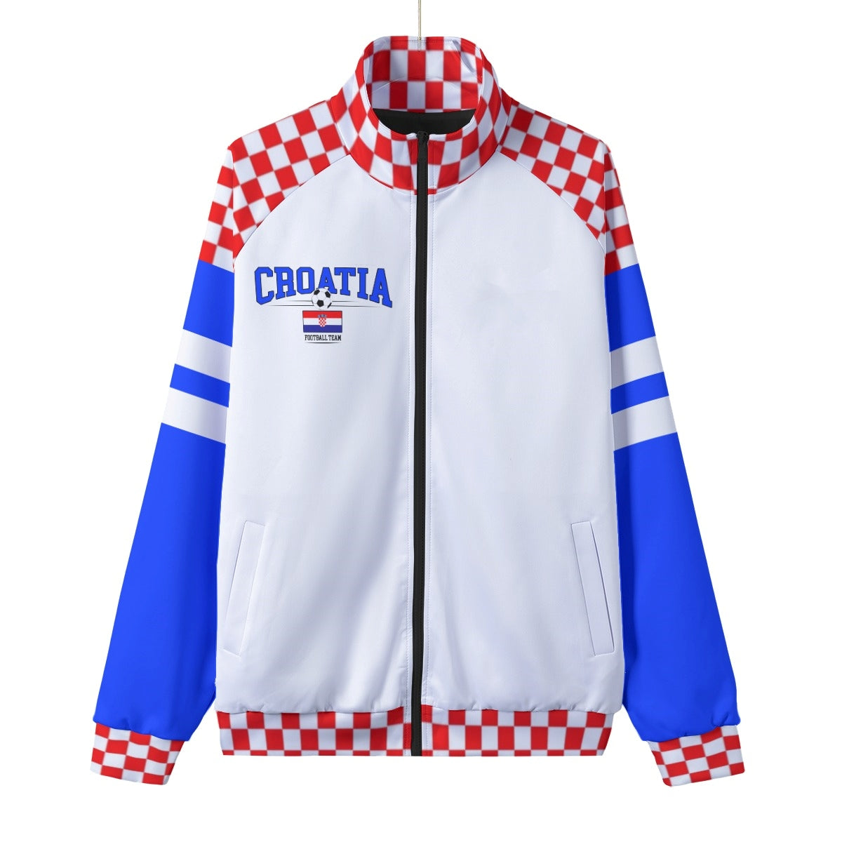 Croatia Inspired Checkered Football Track Jacket – Red White Blue Game Day Zip Up Jacket streetwear fashion product image 5
