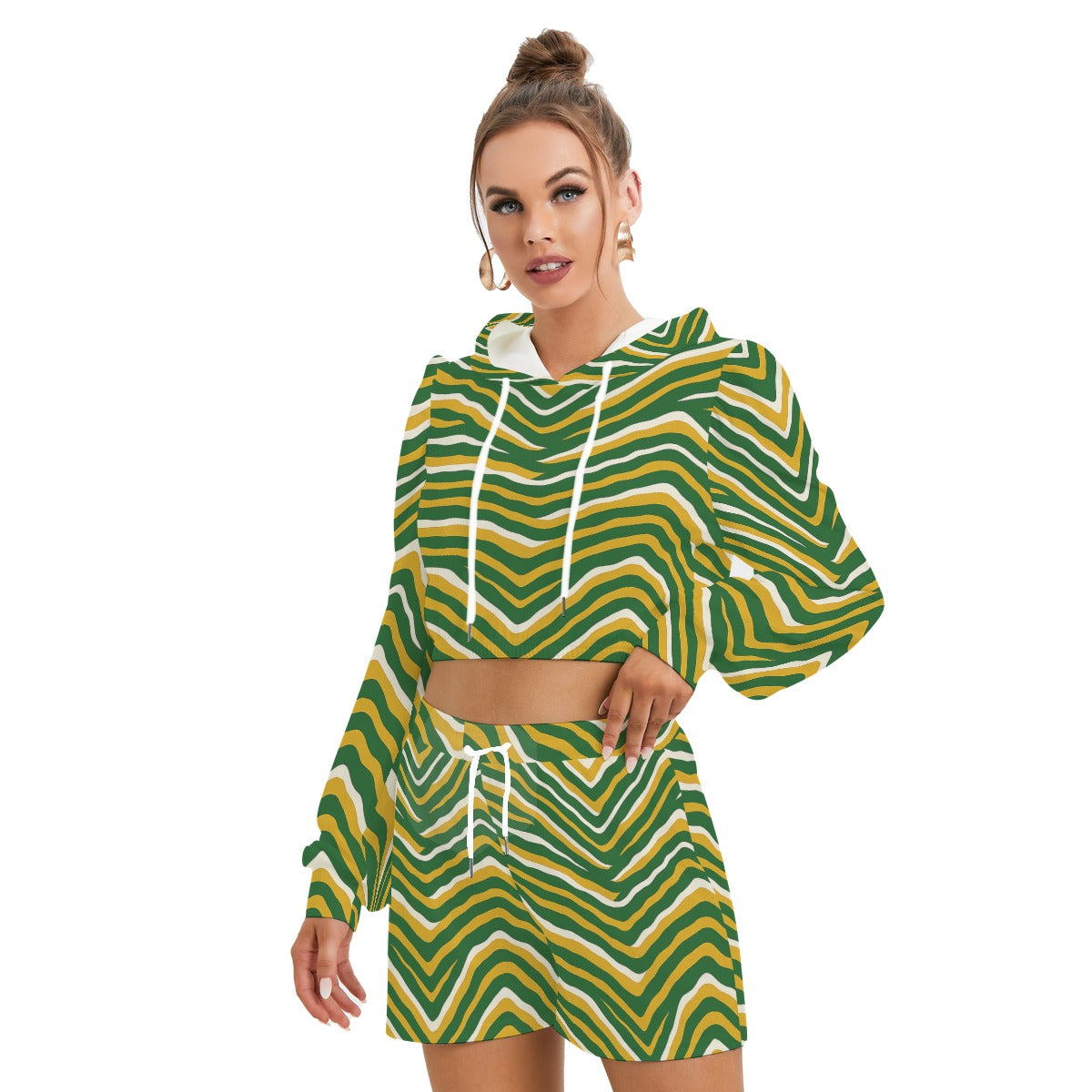 Green Bay Football Yellow Green Women’s Micro Fleece Hoodie and Shorts Set – Game Day Streetwear