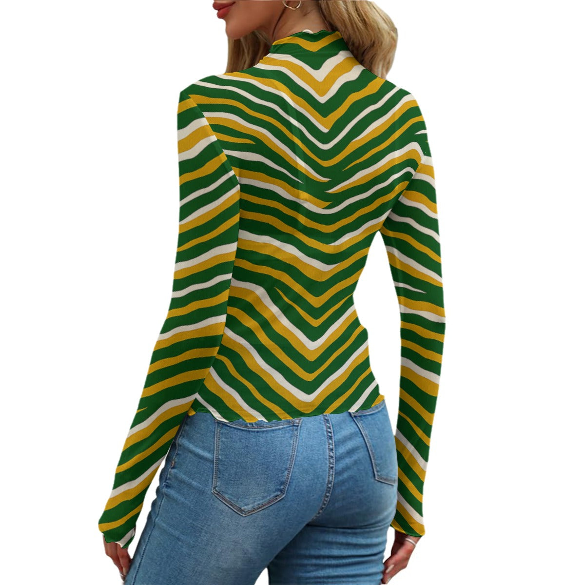 White Smoke Green Bay Football Yellow Green Women’s Mesh T-Shirt – Game Day Streetwear