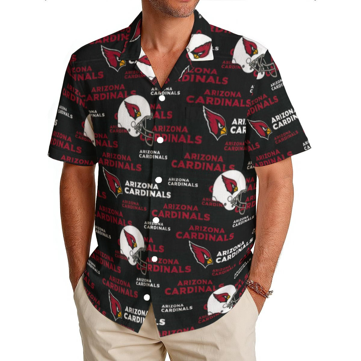 Arizona Cardinals Men's Hawaiian Shirt|150GSM red white football outfit back view