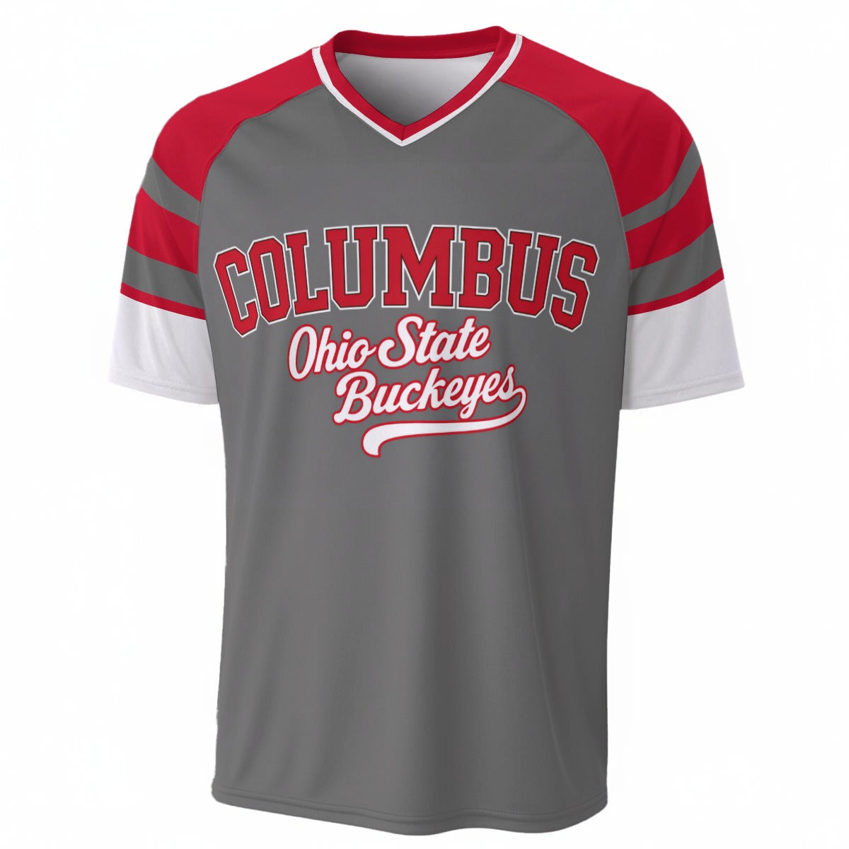 Columbus Ohio State Buckeyes Grey and Red Shirt – Retro Columbus Football Fan V Neck Tee White game day varsity apparel