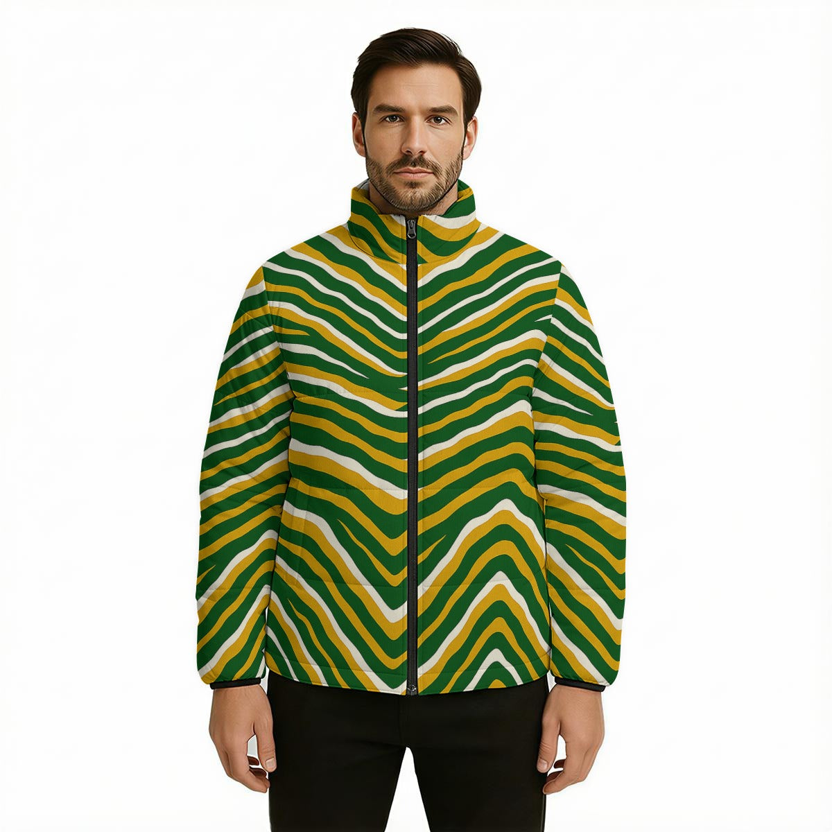 Green Bay football yellow green zebra Warm Quilted Polyester Jacket
