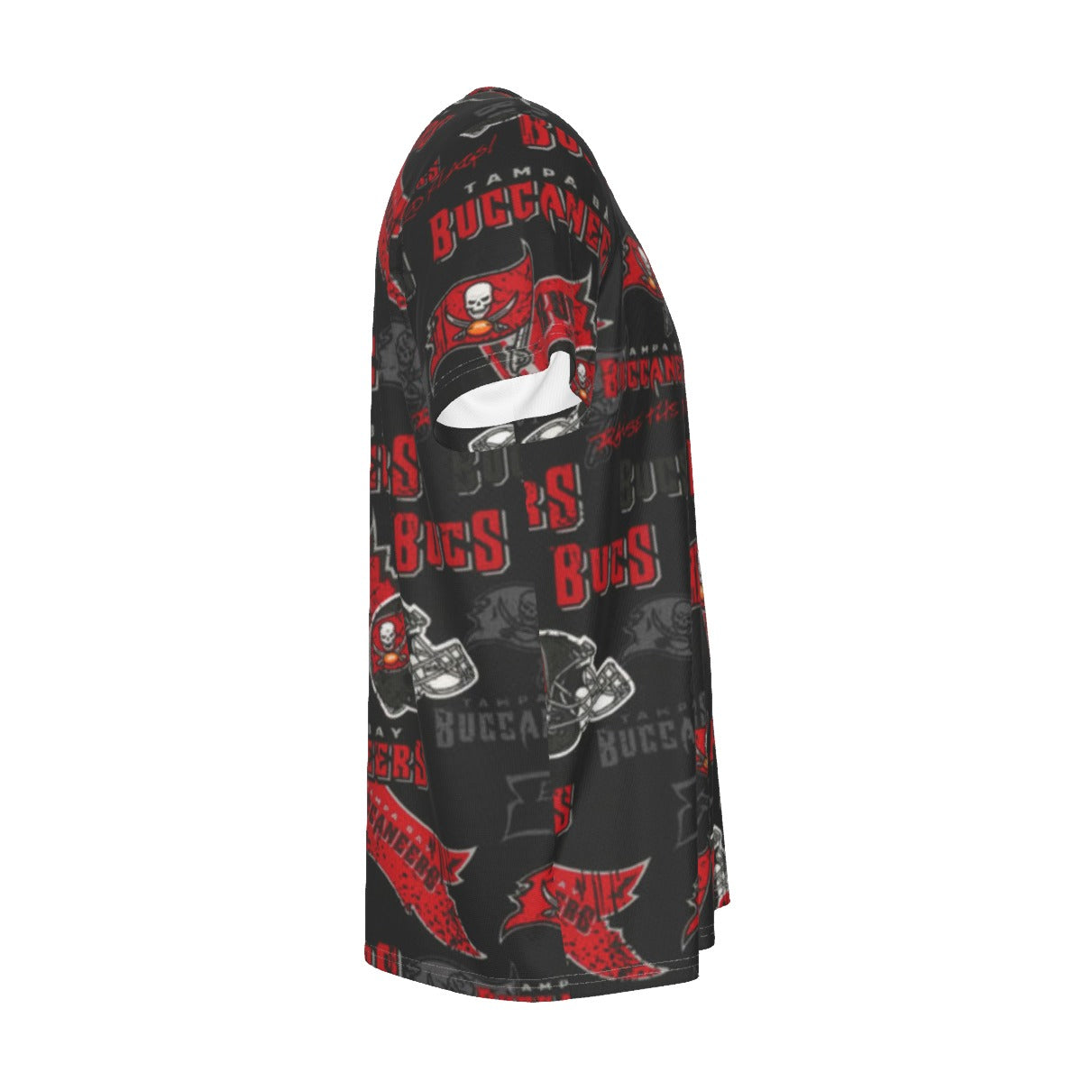 tampa-bay-buccaneers-short-sleeve-t-shirt red pewter football outfit fabric close-up