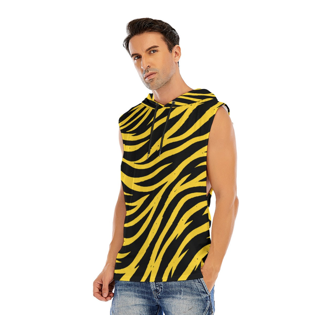 White Smoke Pittsburgh Football Yellow Black Zebra Men’s Sleeveless Pullover Hoodie – Game Day Streetwear