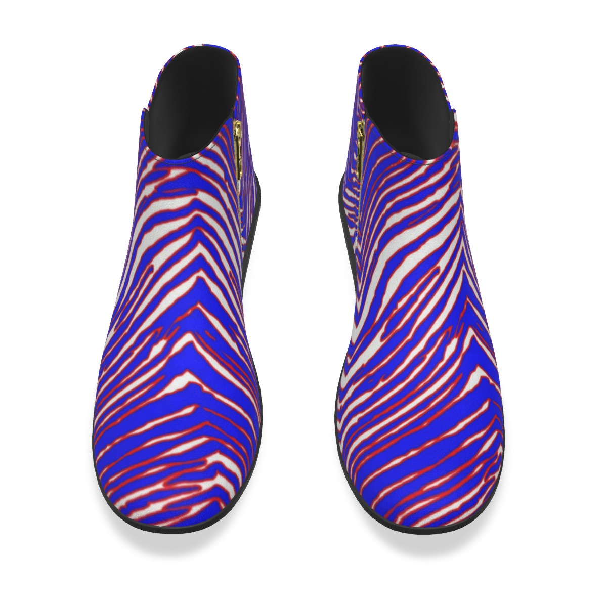 Buffalo Zebra Game Day Ankle Boots – Retro Football Style (Red Blue White)