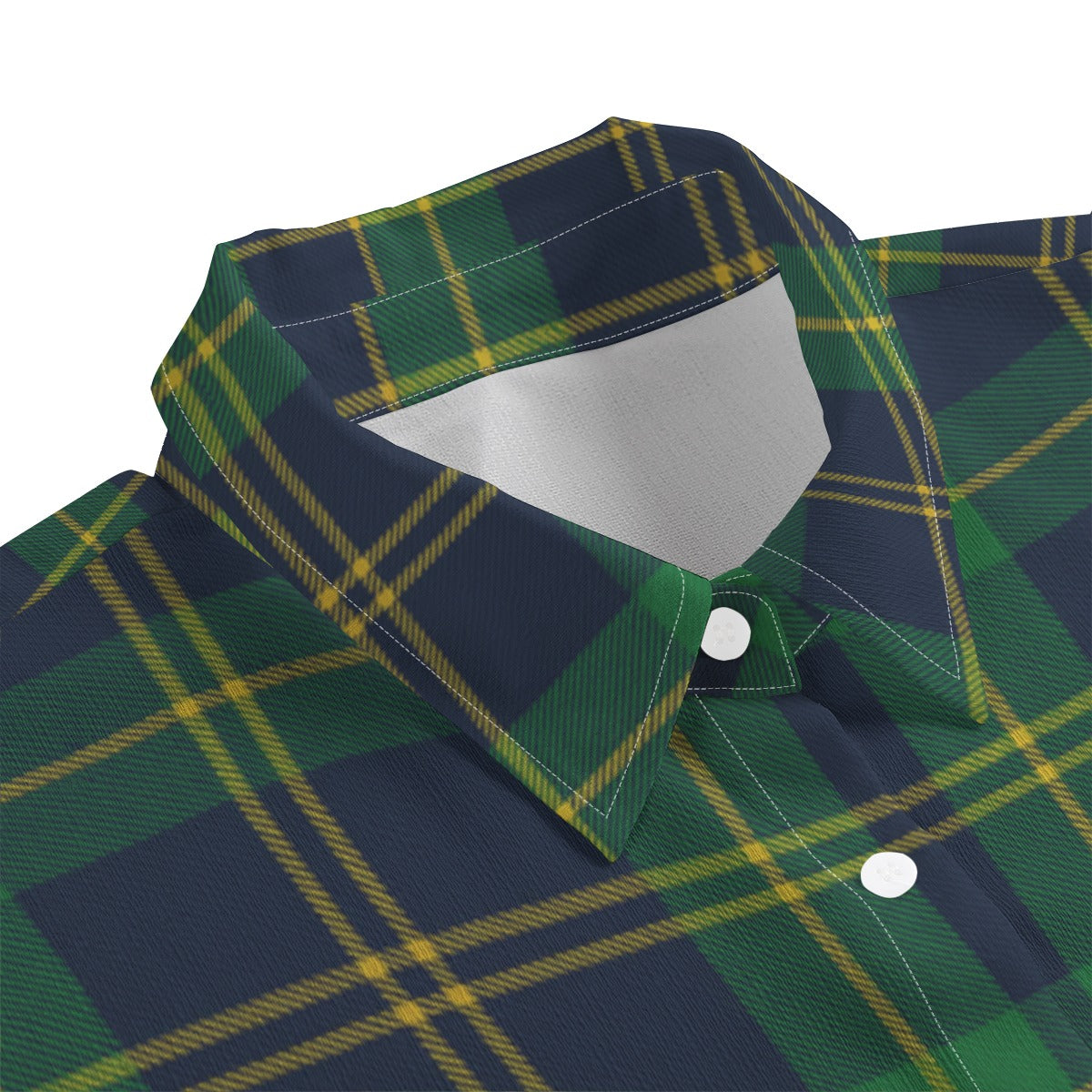 Notre Dame Fighting Irish Green Navy Gold Plaid Womens Chiffon Shirt With Elbow Sleeve 7 green navy gold plaid women fashion apparel