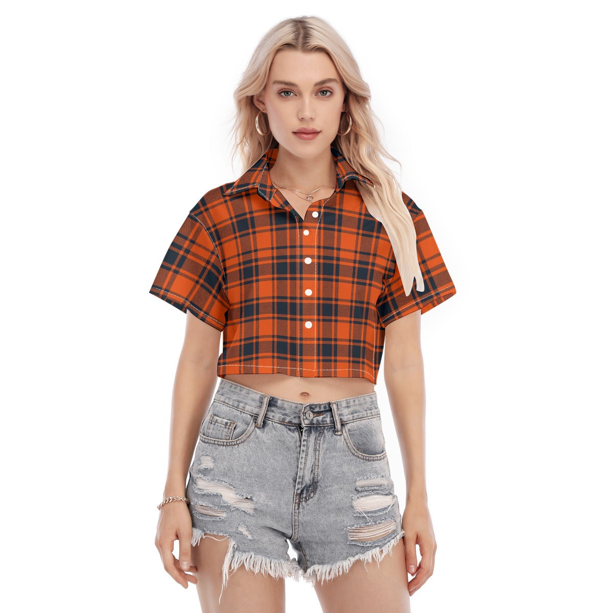 kansas jayhawks tartan plaid oversized button up women shirt illinois fighting illini tartan plaid oversized button up women shirt women's cropped shirt women tartan plaid game day fashion