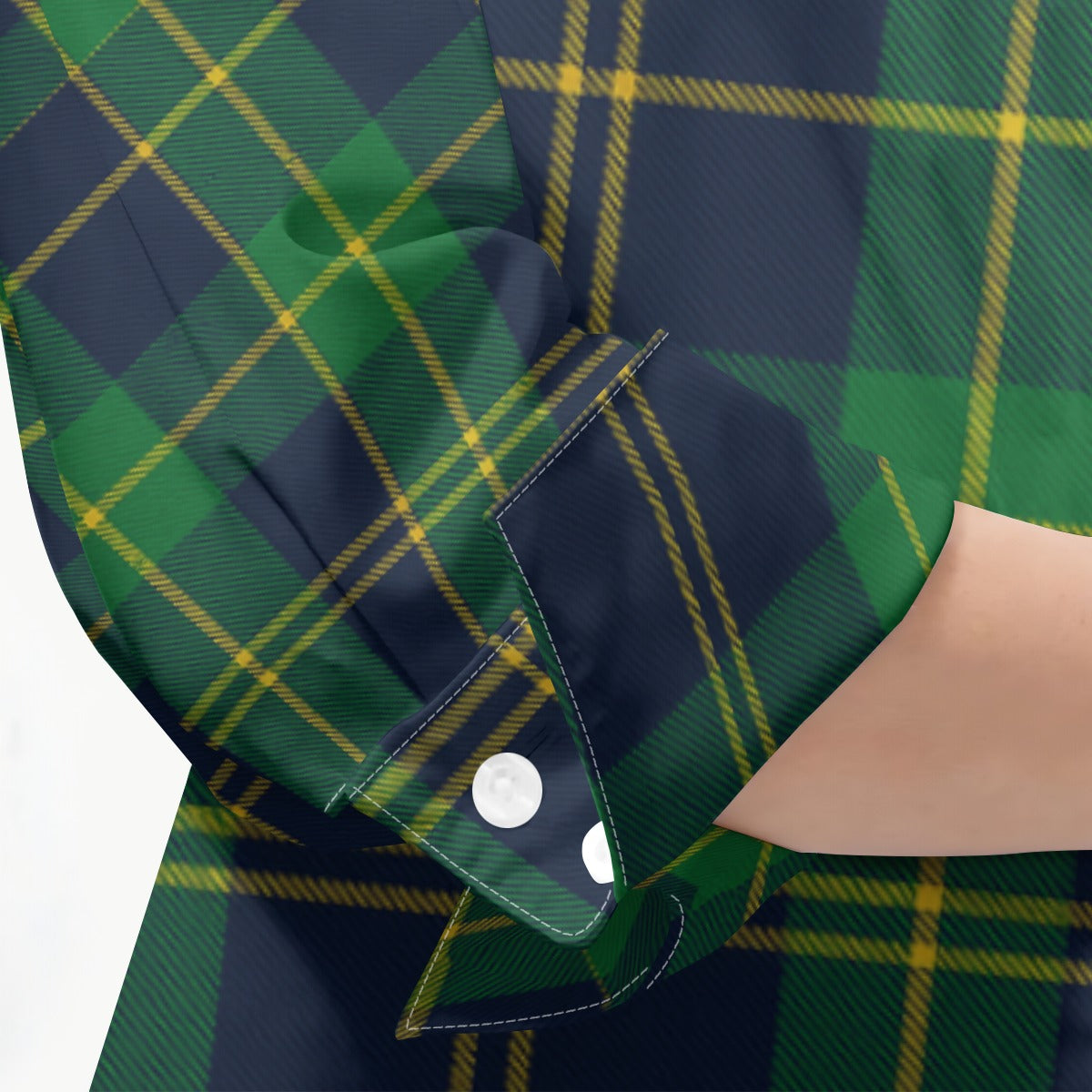 Notre Dame Fighting Irish Green Navy Gold Plaid Womens Mid Length Sleeve Shirt 7 green navy gold plaid women fashion apparel