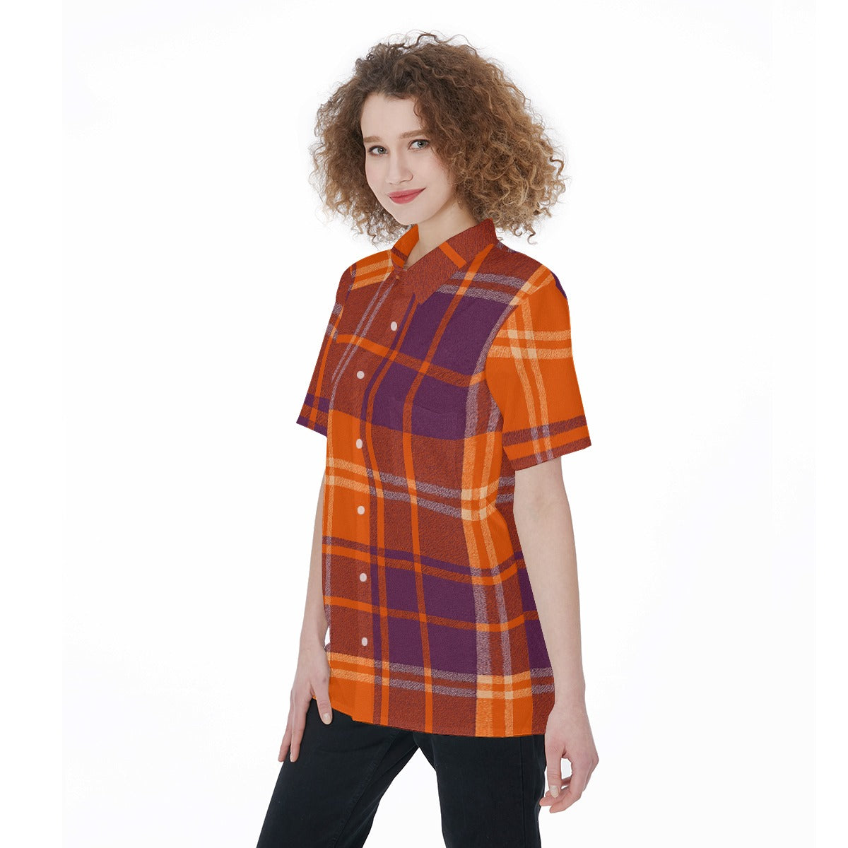 auburn tigers tartan plaid orange navy  women tartan plaid game day shirt