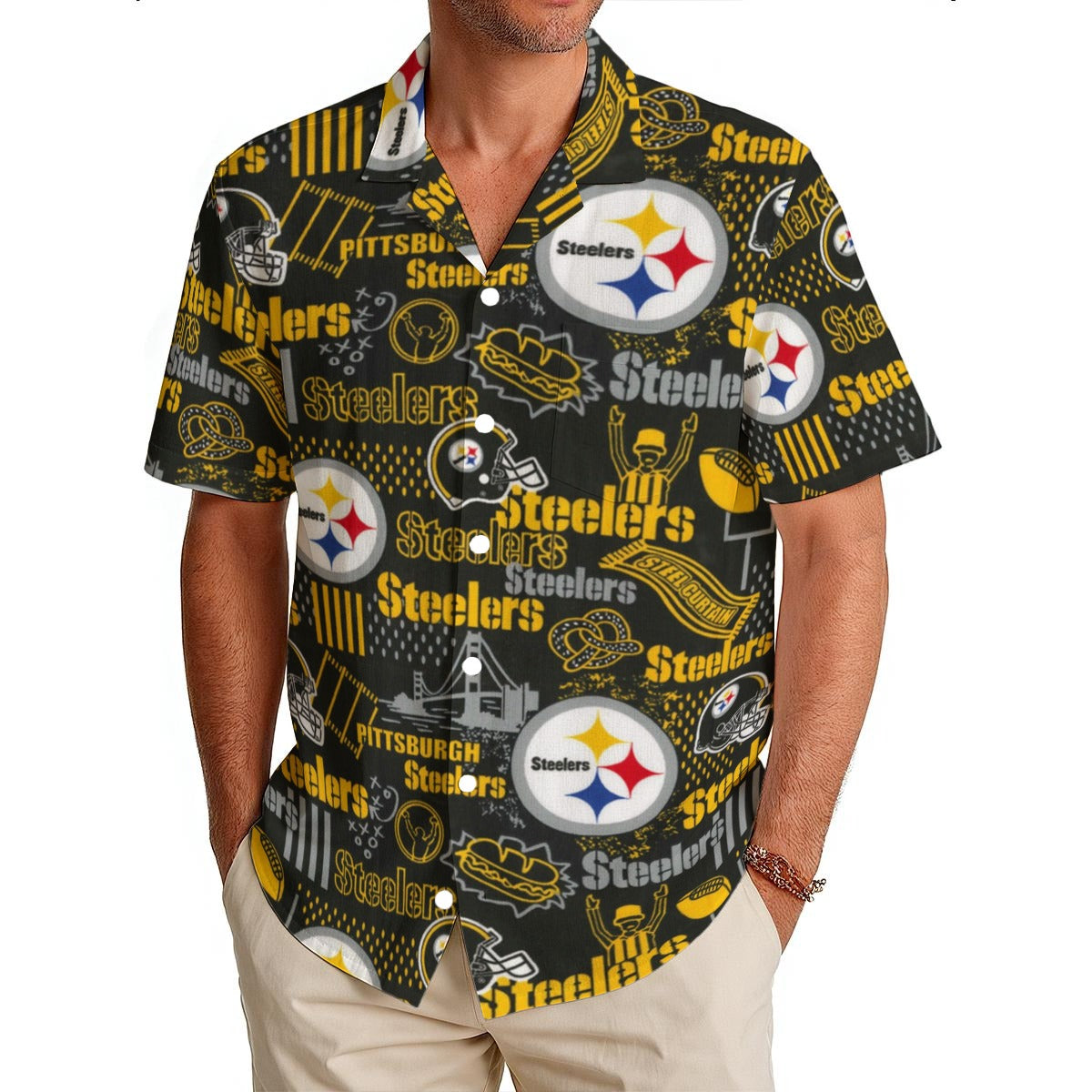 Pittsburgh Steelers Men's Hawaiian Shirt|150GSM – sportswear style, fan gear, image 726