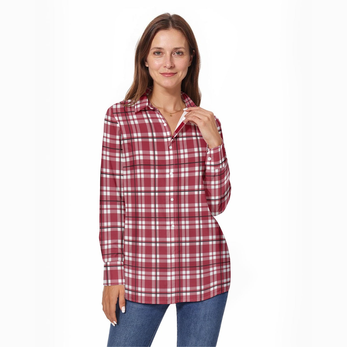 Alabama Crimson Tide Tartan Plaid Crimson White Women's Long Sleeve Shirt