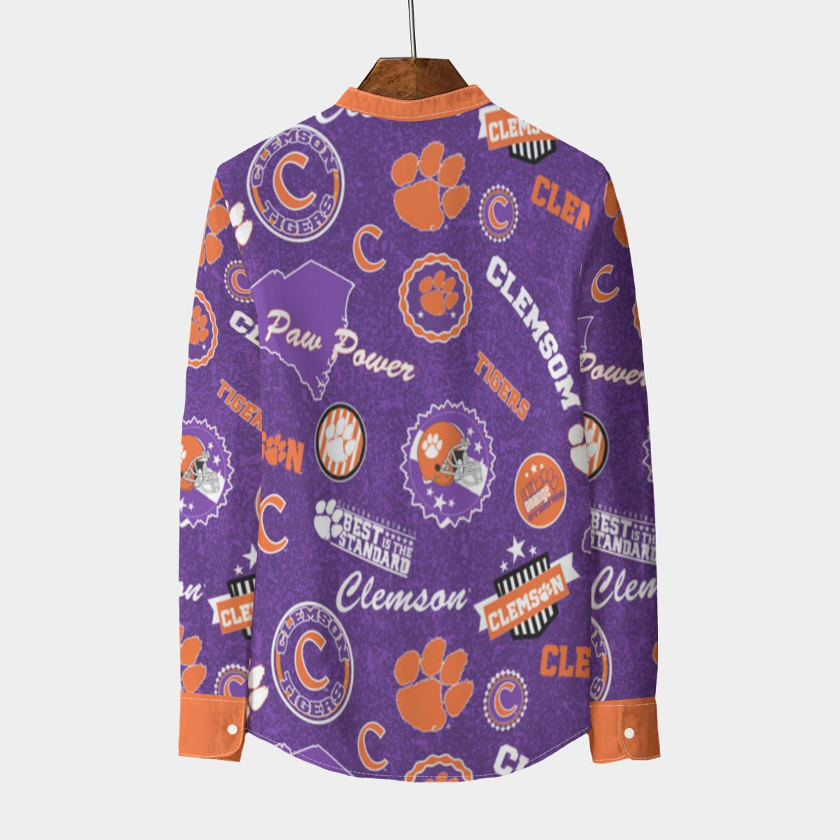 Clemson Tigers Men's Stand Collar Shirt With Long Sleeve|110GSM Imitation Flax - ACC football apparel varsity sportswear product image 2.0