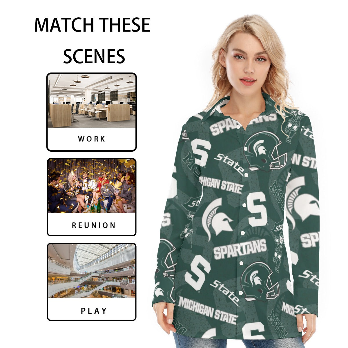 Michigan State Spartans Women's Long Shirt - Big Ten football apparel varsity sportswear product image 5.0