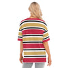 White Smoke San Francisco Football Striped Women’s T-Shirt with Hem Split – Red and Gold Game Day Top