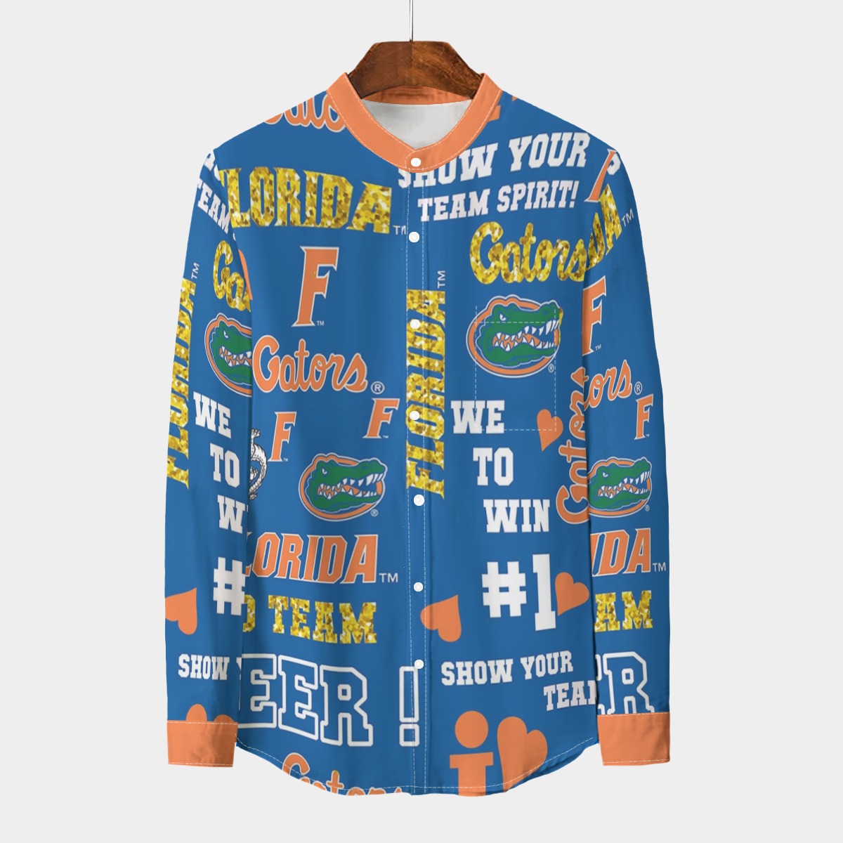Florida Gators Men's Stand Collar Shirt With Long Sleeve|110GSM Imitation Flax - college football fan apparel sportswear product image 1.0