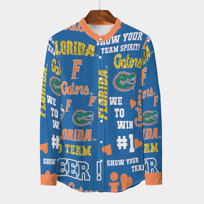 Florida Gators Men's Stand Collar Shirt With Long Sleeve|110GSM Imitation Flax - college football fan apparel sportswear product image 1.0