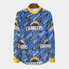 Los Angeles Chargers Men's Stand Collar Shirt With Long Sleeve|110GSM Imitation Flax powder blue yellow football back view game day look