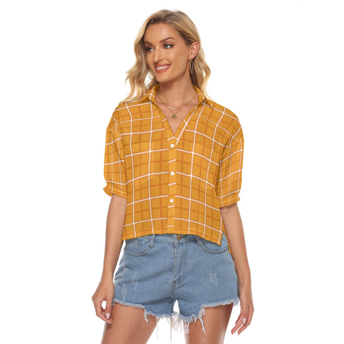 Tennessee Volunteers Orange White Plaid Tennessee Volunteers Orange White Plaid Womens V Neck Shirts orange white plaid women fashion apparel
