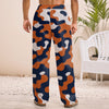 Light Gray Chicago Football Camo Wide Leg Pants for Men – Navy Orange Game Day Lounge Trousers