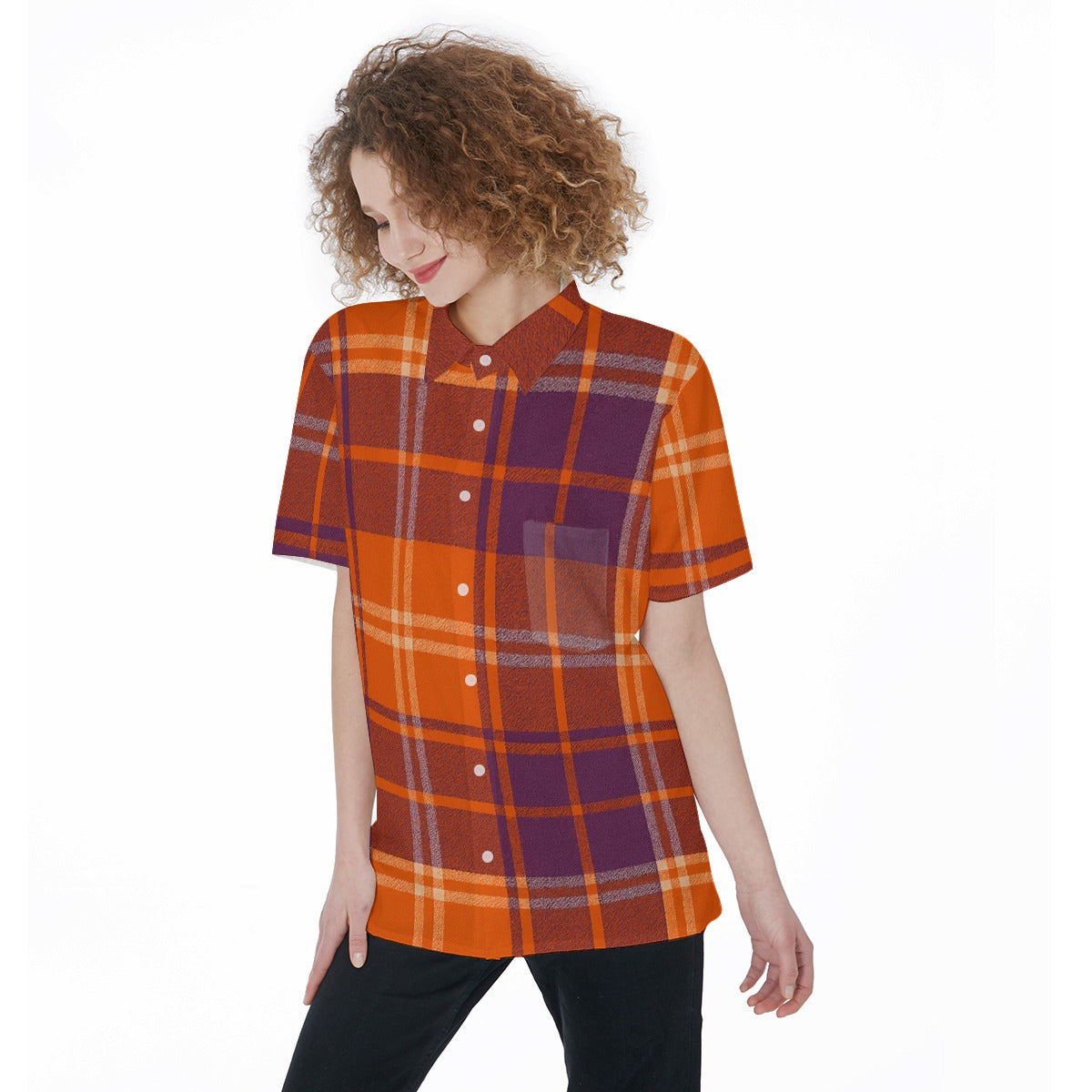 auburn tigers tartan plaid orange navy  women tartan plaid game day shirt