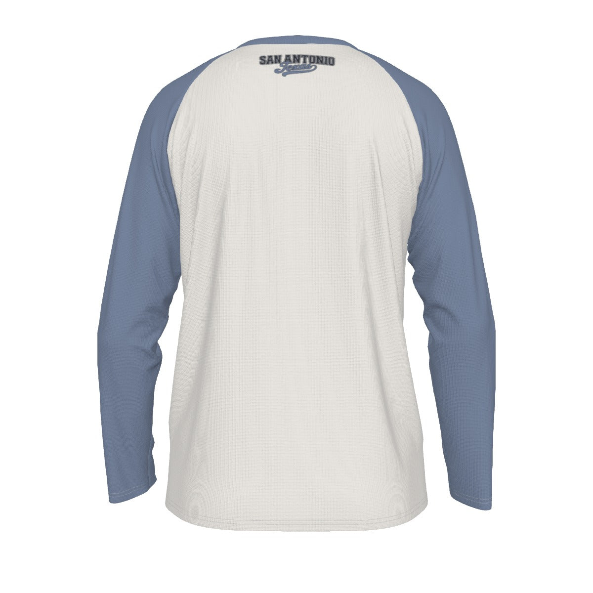 San Antonio Texas Cream and Blue Long Sleeve Shirt Men Vintage Script Raglan Tee